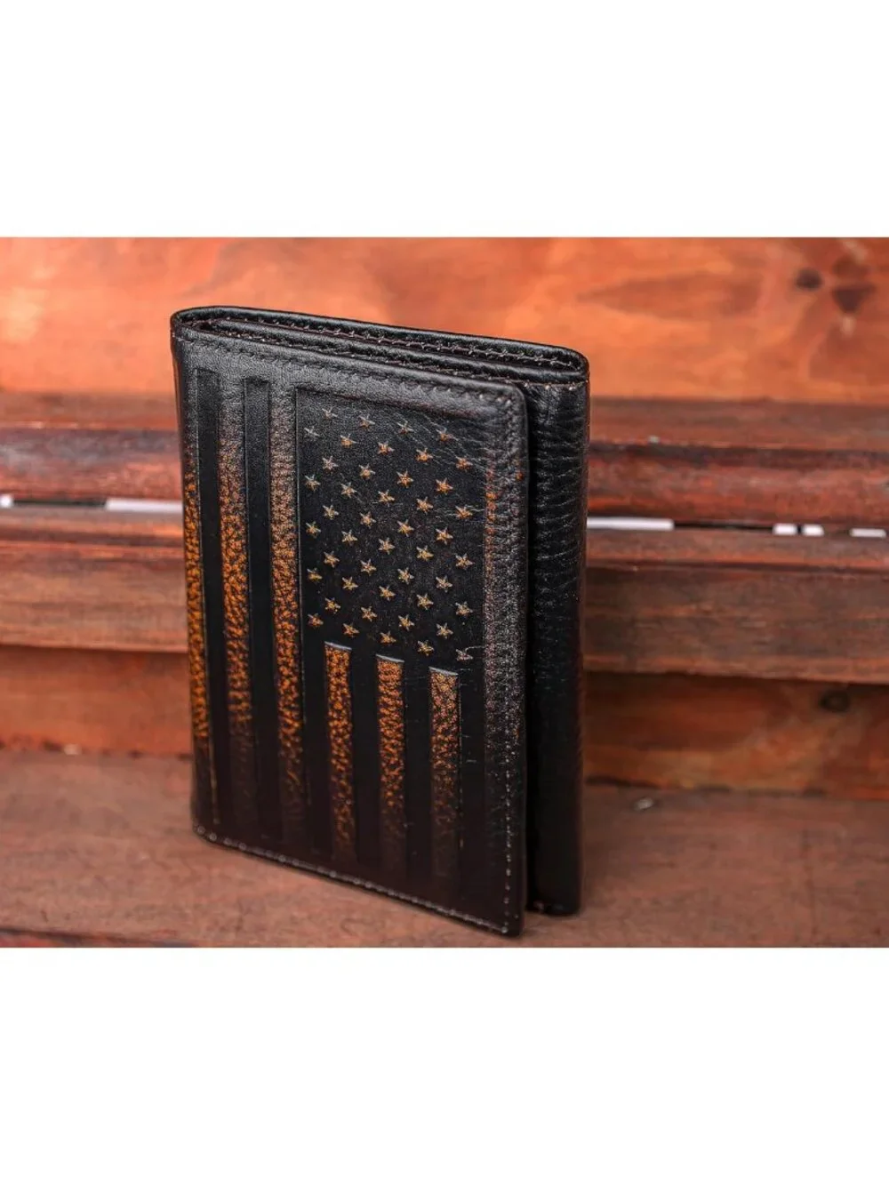 American Flag Trifold Wallet for Men | Full Grain Leather | RFID Blocking, Hand